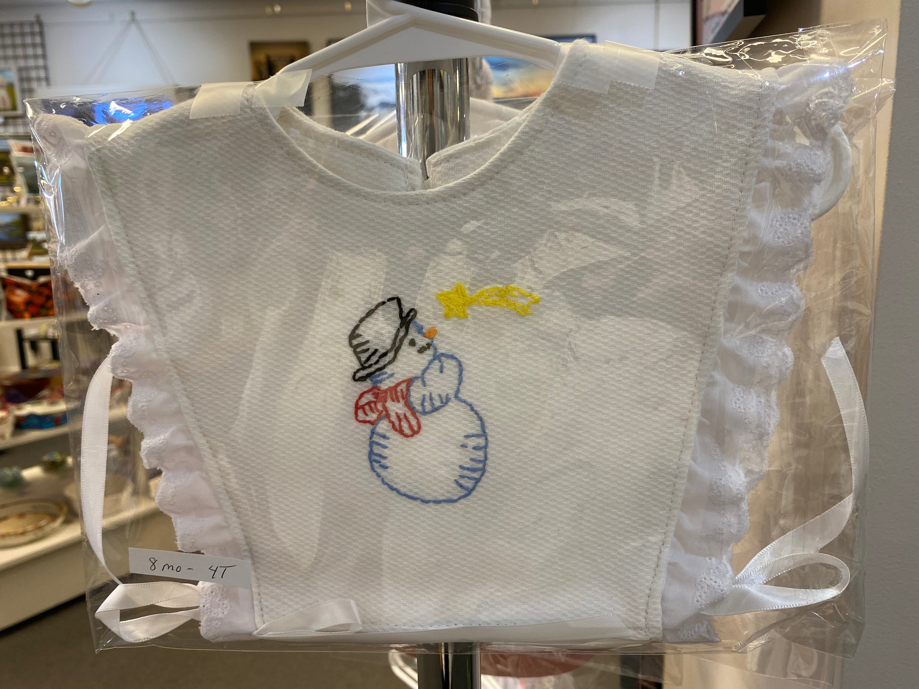 Hand-Made White Pinafore With Snowman